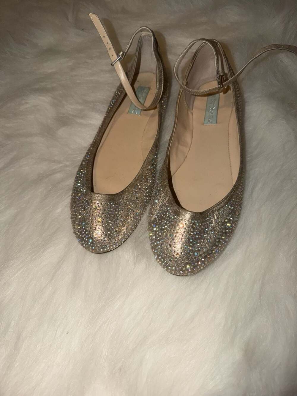 Blue by Betsey Johnson SB-JOY Rhinestone Ankle Strap Ballet Flats